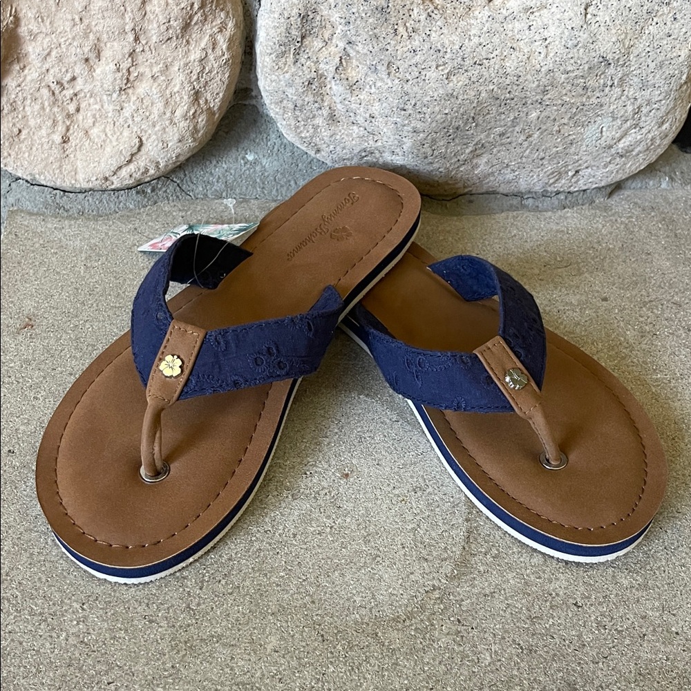 Tommy Bahama Women's Navy and Brown Flip Flop Sandals, Sz 10 - Picture 5 of 13